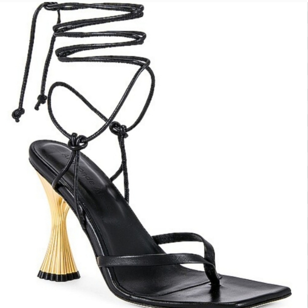 A'mmonde Atelier Anastassia Leather Strappy Heels Black Ankle Tie Heels Sz 36.5